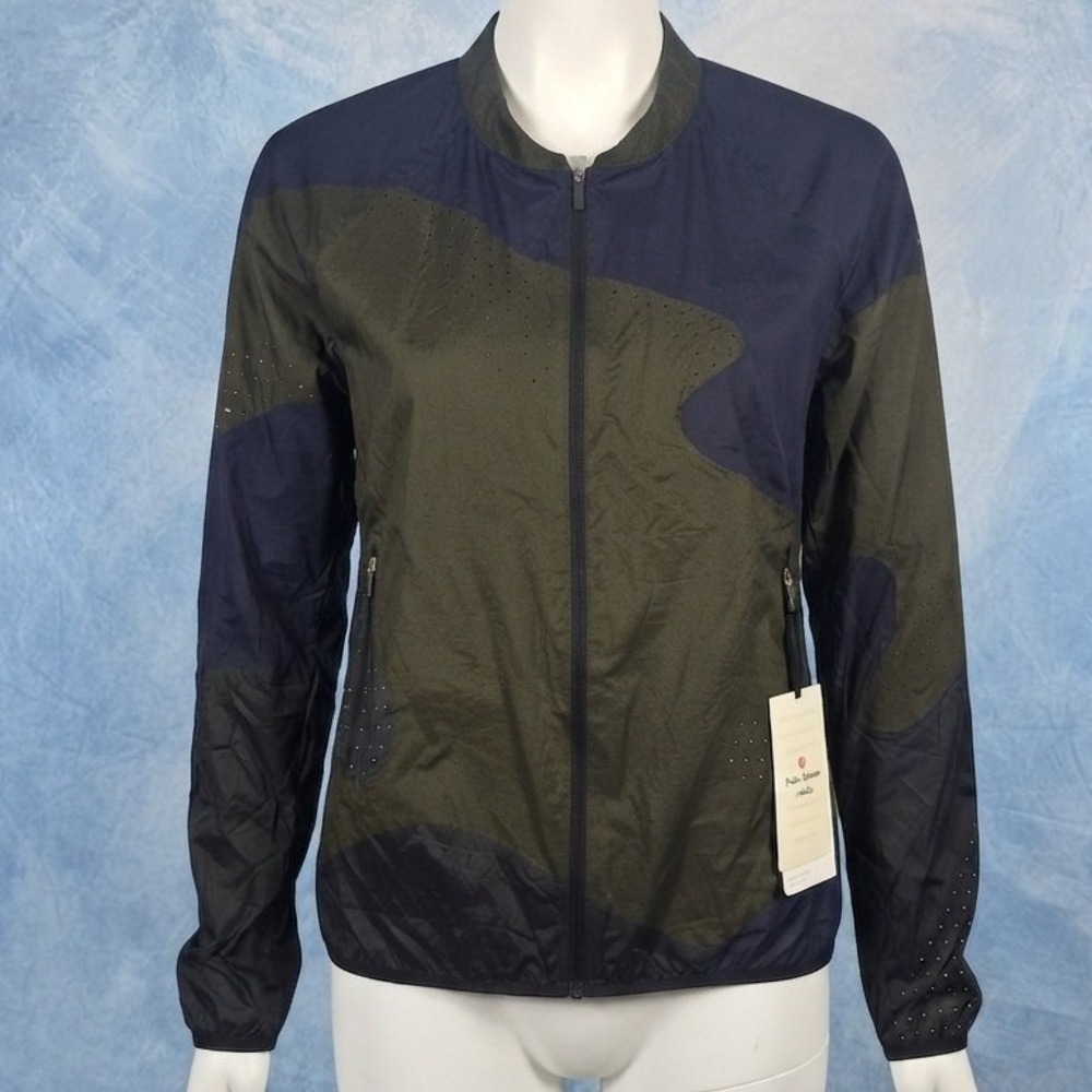 Lululemon Patch Game Jacket Women 12 Black Navy Olive LW4AMRS Water Repellent